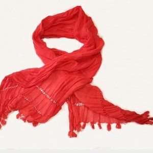 long rectangular boho orange red   scarf